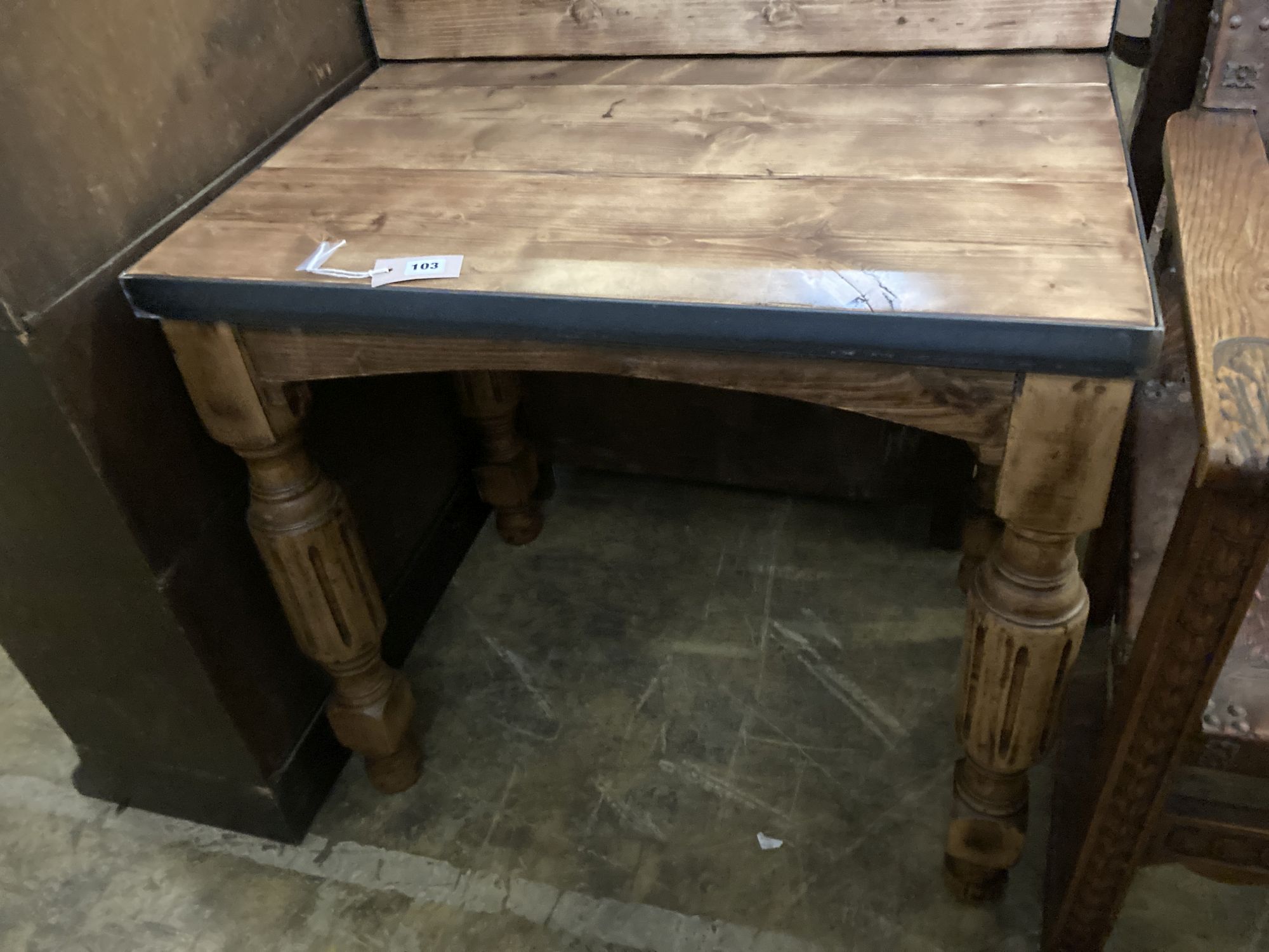 An industrial style iron mounted pine dressing table, width 80cm, depth 54cm, height 140cm